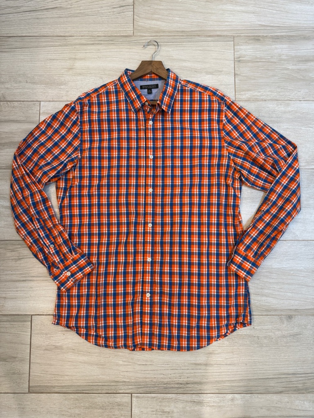 Banana Republic Orange and Blue Plaid Button-Down Shirt